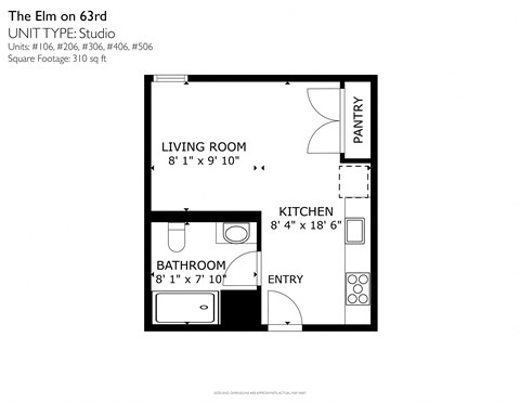 Floor plan for studio, 1 bath, 294 sqft